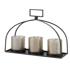 Modern three glass candle holder metal frame arch design rustic <b>black</b> finish tabletop candle stand elegant home deco centerpiece - Product Image 1