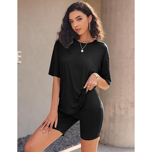 Conjunto de Dos Piezas de Moda para Mujer, Camiseta Holgada y Pantalones Cortos de Ciclismo, Venta al Por Mayor - Product Image 2