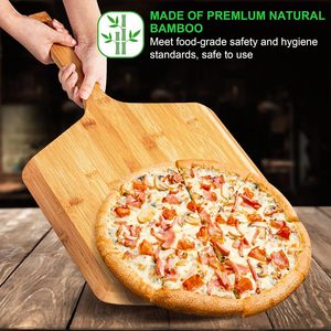 Tabla para pizza de bambú natural, paleta de madera para pizza, tabla de cortar, bandeja para servir con asa para pizzería, venta al por mayor desde Vietnam - Product Image 4