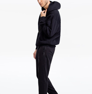 <b>Mens</b> Solid Black Hooded Sweatshirt and Jogger Set Cotton French Terry Tracksuit Casual Long Sleeve <b>Pullover</b> with Kangaroo Pocket - Product Image 1
