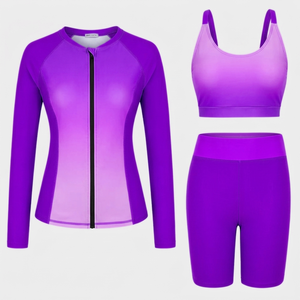 Wholesale Custom Printed Women Long Sleeve Rash Guard Zipper <b>Swimsuit</b> Sports Bra <b>Shorts</b> Set Supplier - Product Image 1