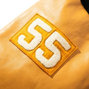 Veste universitaire noire et jaune pour homme avec logo brodé, fermeture à boutons sur le devant, coupe classique, col rabattu - Product Image 2