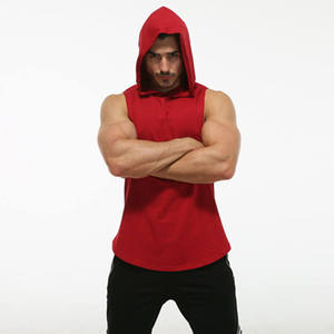 Men's <b>Red</b> Hooded Sleeveless <b>Tank</b> <b>Top</b> Breathable Casual Knitted Solid Color O-Neck Workout Wear - Product Image 1