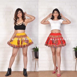 Minifalda bohemia bordada con flecos Banjara, de algodón, elegante y a la moda, para mujer, a precio de mayoreo. - Product Image 4