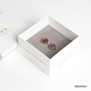 Mancuernillas de Ágata Morada Chapadas en Oro de 18K para Hombre - Joyería de Piedras Preciosas Naturales de Feng Shui para la Sabiduría y el Éxito |   MSDATI001 - Product Image 3