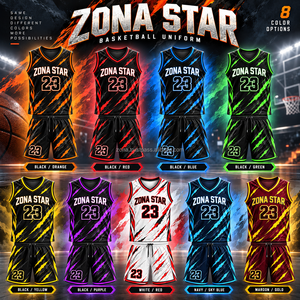 ชุดบาสเก็ตบอลและกางเกงขาสั้น ZONA STAR แบบสั่งทำพิเศษสำหรับผู้ชาย ชุดยูนิฟอร์มทีมบาสเก็ตบอลโพลีเอสเตอร์ แบบสั่งทำพิเศษด้วยเทคนิค Sublimation - Product Image 6