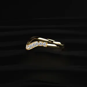 Round Cut Diamond <b>Ring</b> 14K Yellow Diamond <b>Ring</b> Lab Grown Curved Diamond <b>Stacking</b> Band Traditional Diamond <b>Ring</b> Luxury <b>Ring</b> - Product Image 4