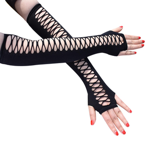 MIO Gants longs sans doigts noirs sexy pour femme, style vintage, en maille ajourée extensible, accessoires de fête et cosplay - Product Image 5