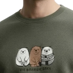 Mens Winter Waffle Knit Crew Neck Pullover Sweatshirt <b>Bear</b> Graphic Long Sleeve Casual Breathable Eco-Friendly 6XL Wholesale - Product Image 3
