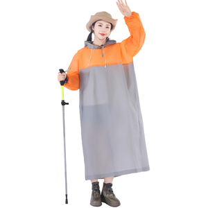 Modern <b>Long</b> Rain Jacket Waterproof Hooded Poncho for Women Orange Grey Outdoor <b>Coat</b> <b>Lightweight</b> Hiking Rainwear New Travel Top - Product Image 1