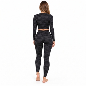 <b>Camo</b> Printed Women Crop Top & <b>Leggings</b> Full Sleeve Crop <b>Leggings</b> Set Fitness Wear Full Length Crop <b>Gym</b> Workout Set Ladies - Product Image 4