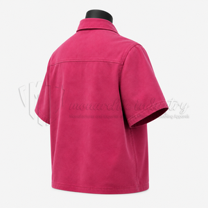 Chemise-veste zippée à manches courtes rose pour homme, couleur unie, col classique, décontractée, printemps, 100% coton biologique, écologique - Product Image 4