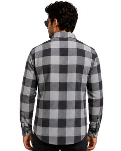 Gray Black Plaid Men Flannel Shirt Long Sleeve Button <b>Down</b> Checkered Casual Cotton Shirt With Pocket Streetwear Overshirt - Product Image 2