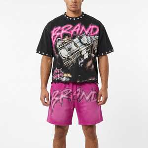 Custom Screen Printing Rhine Stone Sun Fade T Shirt & Short Set Fully Trending Design 100% Cotton Fabric Tee Set For Unisex - Product Image 2