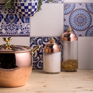Luxury Hammered <b>Copper</b> <b>Kitchen</b> Canister & Lid Premium Handcrafted Metal Food Storage Jar Countertop Organizer with Brass <b>Handles</b> - Product Image 5