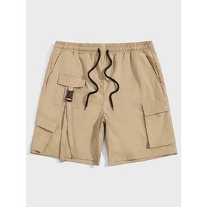 Casual Men's 100% Cotton Solid Front Multi-Pocket Strap Design Breathable Mid Waist Drawstring Closure <b>Plain</b> Dyed Knitted Shorts - Product Image 2