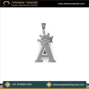 Trendy Custom 925 <b>Silver</b> Gold Plated Alphabet A-Z Iced <b>Initial</b> Letter Pendant <b>Necklace</b> Crown Bail Natural Diamond Birthday Gift - Product Image 3