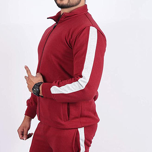 Men's Red <b>Tracksuit</b> Full Zipper Stand Collar Solid Color Casual Jogging Set With Side Pockets Breathable Polyester Material - Product Image 3