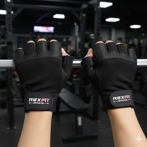 Rexfit <b>Half</b> Finger Gym Fitness Gloves Black Mesh Breathable Non <b>Slip</b> Adjustable Wrist Strap Hook Loop Closure Weight Lifting - Product Image 4