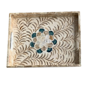 Crafted Elegance Mother of Pearl Inlay Tray Handcrafted Decorative Platter for Refined <b>Tabletop</b> <b>Storage</b> - Product Image 1