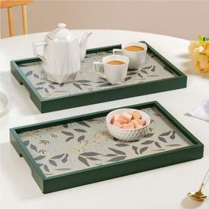 Plateau en métal émaillé multi-usages, motif feuille verte écologique, plateau de service pour la cuisine, la salle de bain, la vanité et la décoration de la pièce - Product Image 5