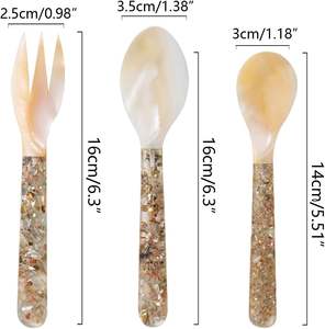 Cuchara y Tenedor con Patrón Natural y Mango Floral, Impresionante Cuchara de Caviar de Nácar de 3 Tamaños con Brillo, Juego Decorativo de Conchas Marinas para - Product Image 3