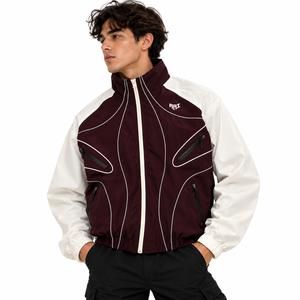 Custom Y2K Style <b>Men</b> Contrast Panel <b>Reflective</b> Pining <b>Jacket</b> Loose Fit Embroidery Water Resistant Windbreaker Streetwear <b>Jackets</b> - Product Image 5