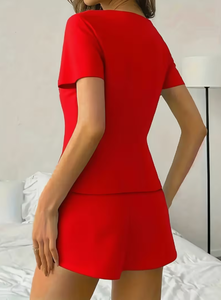 Ensemble deux pièces décontracté et sportif pour femmes, t-shirt à manches courtes à col rond, short avec poches - tendance, polyvalent et confortable - Product Image 2