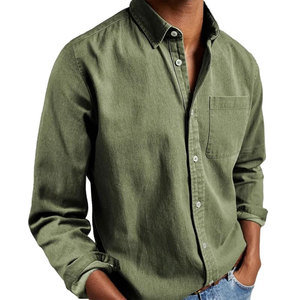 Chemise en lin vert pour homme, manches longues, couleur unie, col rabattu, style décontracté avec poches, respirante, coupe classique - Product Image 5