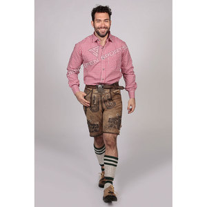<b>Men's</b> Red&<b>White</b> Bavarian Trachten Oktoberfest Dress <b>Shirt</b> Cotton <b>Long</b> <b>Sleeve</b> Formal Traditional German Style Summer Breathable - Product Image 5