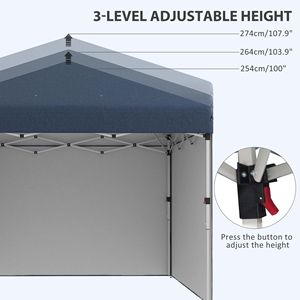 Gazebo Pop-up Blu Navy 3x3m con Pareti Laterali, Borsa per il Trasporto e Sacchi di Peso - Altezza Regolabile per Feste - Product Image 6