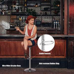 Juego de 2 taburetes de bar sin respaldo de cuero PU ajustables de diseño moderno - Product Image 3