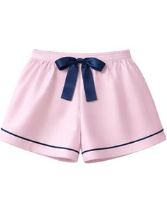 Ensemble pyjama en satin rose clair et bleu marine pour femme, vêtements de nuit en soie, caraco à bretelles spaghetti et short, vêtements de nuit doux et luxueux, tenue de détente estivale - Product Image 3