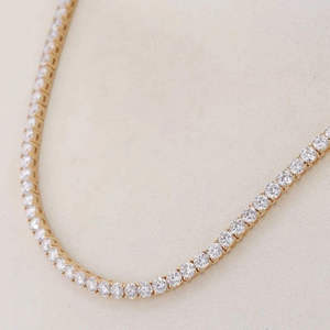 Cadena de tenis estilo hip hop de oro macizo con diamantes cultivados en laboratorio de forma redonda, collar de tenis clásico para uso diario, joyería de diamantes. - Product Image 1