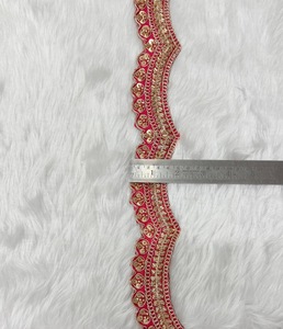 Cinta Decorativa Elegante de Organza con Borde de Encaje, Perlas y Lentejuelas, Estilo Indio, para Novias, Cinco Pulgadas, Bordada, para Coser Prendas - Product Image 5