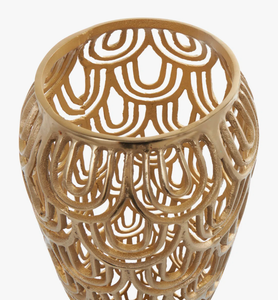 Vase décoratif géométrique en aluminium doré, fait main, de haute qualité, inspiré de l'Art déco, de forme arquée - Product Image 5