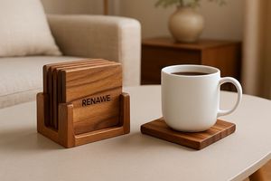 Ensemble de sous-verres en bois faits à la main, sous-verres carrés en bois, design chinois traditionnel, tapis et coussinets antidérapants - Product Image 6
