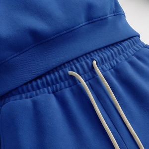 Conjunto de Sudadera con Capucha y Pantalones Cortos de 2 Piezas para Mujer, Color Azul, Corte Holgado Informal, Felpa de Color Sólido, Largo por Encima de la Rodilla, para Primavera/Verano - Product Image 5