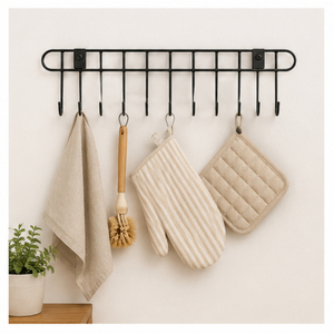 Factory Price Wall Mounted Modern Kitchen Utensil Rack <b>Hooks</b> Matte Black Metal 6 <b>Hooks</b> <b>Hanging</b> Organizer Pots Pans Ladles Cup - Product Image 4
