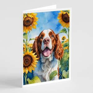 Whimsical Welsh Springer Spaniel <b>and</b> Sunflowers <b>Greeting</b> <b>Cards</b> Pack 8 Blank <b>Note</b> <b>Cards</b> with Envelopes A7 Size 5x7 - Product Image 1