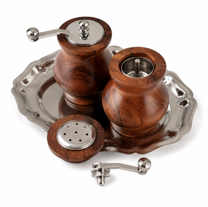Elegant Wooden Salt and Pepper Shaker Set with Metal Tops for Kitchen Dining Table Seasoning Storage and Tabletop Decor - Product Image 5