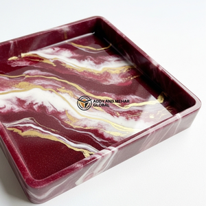 Luxury Burgundy <b>Marble</b> Resin <b>Square</b> Tray – Handmade Glossy Decorative Serving Tray with Gold Vein Detail | Modern <b>Coffee</b> <b>Table</b> - Product Image 3
