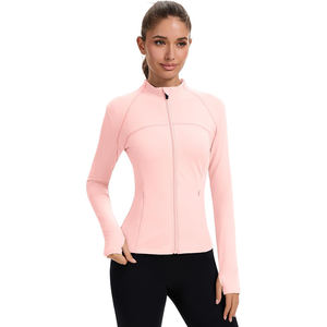 Women's Cropped Yoga Jacket Short Length Skinny Fit Zip Up Lightweight Stretch Fabric Workout Top Gym Wear - Product Image 3