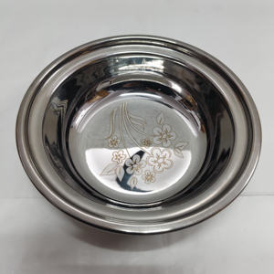 ชามสลัดสแตนเลสเกรดพรีเมียมพร้อมลายเลเซอร์รูปดอกไม้ - ชามเสิร์ฟขอบกว้างสำหรับครัวและบ้าน - ทนทาน - Product Image 2