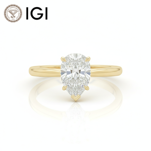 Bague solitaire moderne en or jaune 9K certifiée IGI, diamant de laboratoire taille poire VS2 couleur F 1-5 carats, sertie de griffes, pour femme - Product Image 1
