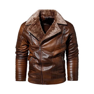 Blouson en cuir PU marron vintage pour homme avec capuche amovible, coupe ajustée décontractée, style motard, grande taille - Product Image 1