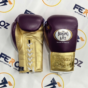 No Boxing No Life Leather Boxing Gloves Purple Gold Lace-Up Wrist Closure Professional Gym Boxing Sparring For Adult Training - Product Image 1
