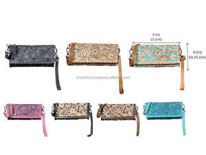 Top Quality Floral Hand Tooled Leather Trifold Crossbody wallet Genuine Cowhide Leather Western Design <b>Boho</b> Mini <b>Bag</b> for Women's - Product Image 2