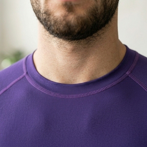 Men's Purple White Color Blocked Compression Shirt Short Sleeve Quick Dry Sporty Fit Athletic Workout Top - Product Image 4