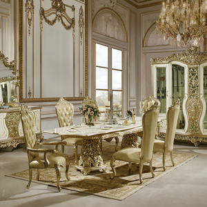 Juego de Comedor de Estilo Rococó Clásico Europeo, Madera de Teca Sólida con Tallado Artesanal Elegante, Muebles de Lujo para el Hogar - Product Image 1